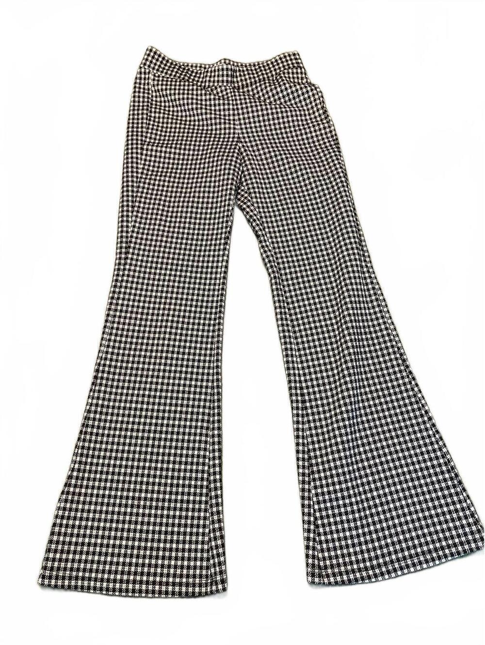 SO M High Rise Flare Pants in Black and White Houndstooth Pattern